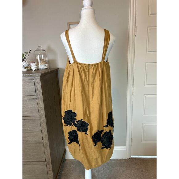 Tibi | Tan/Black Embroidered Balloon Hem Summer Dress | 8 - Picture 11 of 14